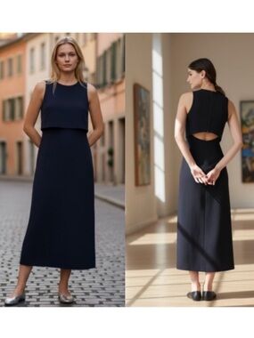 Spanx Classic Navy Ponte Fitted Midi Cut-Out Back Dress Size XL NWT